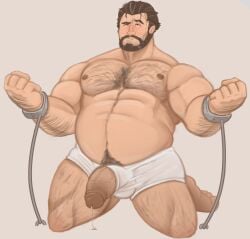 arcane balls bara beard boner bound_wrists erection facial_hair gay hairy human_form league_of_legends male male_only milko_bear musclegut muscles muscular on_knees penis penis_out precum solo solo_male underwear vander warwick