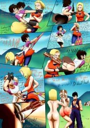 2girls 2girls1boy android_18 ass atomic_wedgie bear_panties clothes_removed comic comic_page defeated dragon_ball dragon_ball_z duck_panties embarrassed handprint_on_ass humiliation multiple_girls nude nude_female punishment son_gohan spanked spanked_butt sparring the_killer_wc turtle_school_uniform videl wearing_others_clothes wearing_partner's_clothes wedgie