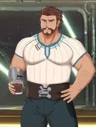 arcane bara beard facial_hair fully_clothed gay hairy hand_on_hip hansamu league_of_legends male male_only musclegut muscles muscular solo solo_male vander