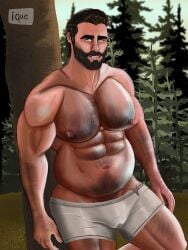 arcane balls bara beard bulge facial_hair gay hairy human_form ique_artist league_of_legends male male_only musclegut muscles muscular penis precum precum_through_clothing solo solo_male underwear underwear_only vander warwick