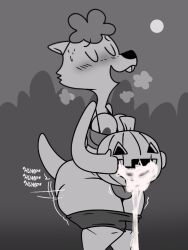 anthro black_and_white breathotter canine cum cum_inside fucking_pumpkin greyscale humping male_only pumpkin