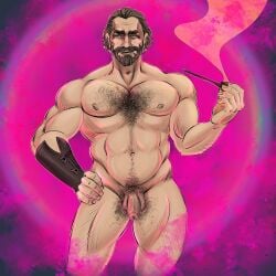 arcane balls bara beard entropysilcos facial_hair gay hairy human_form league_of_legends male male_only musclegut muscles muscular penis smoking_pipe solo solo_male vander warwick