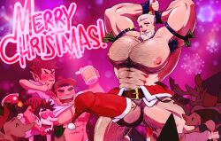 balls bara beard big_balls big_penis boner christmas elf elves erection facial_hair gay hairy hat_on_penis male male_only muscles muscular penis pole precum precum_through_clothing santa_claus santa_hat stripper_pole warncraving white_hair