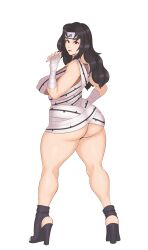 ass black_hair blush breasts clothing curvaceous curves curvy_body curvy_female curvy_figure curvy_hips erect_nipples erect_nipples_under_clothes facial_mark female forehead_mark from_behind full_body high_heels high_resolution huge_ass huge_breasts konohagakure_symbol kurenai_yuhi large_ass large_breasts long_hair looking_at_viewer looking_back mature mature_female mature_woman milf naruto naruto_shippuden nipples nopan plain plump red_eyes shiny shiny_skin simple_background solo standing sunnysundown thick_thighs thighs very_high_resolution voluptuous yuuhi_kurenai