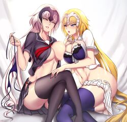 2girls big_breasts breasts cyi cyicheng fate/grand_order fate_(series) hips jeanne_alter jeanne_d'arc_(fate) jeanne_d'arc_(fate)_(all) long_hair multiple_girls naked navel nipples ornaments pussy red_eyes