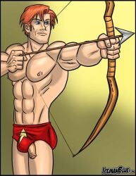 1male abs arsenal_(dc) bow_and_arrow dc dc_comics icemanblue male male_only penis_out red_hair roy_harper