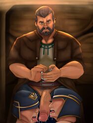 arcane balls bara beard big_penis boner enforcer erection facial_hair gay gerardart hairy human_form league_of_legends licking_lips male male_only musclegut muscles muscular penis penis_out vander warwick