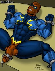 1boy abs bald black_lightning dark-skinned_male dark_male_only dark_skin dc dc_comics eye_mask icemanblue jefferson_pierce male male_only