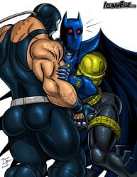 2017 2boys azrael_(dc) bane batman_(series) dc dc_comics fully_clothed icemanblue jean-paul_valley male male_only masked masked_male muscular muscular_male penis_grab tagme uncensored yaoi