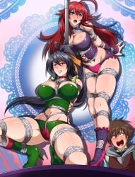 1boy 2girls akeno_himejima big_breasts bondage breasts censored closed_eyes high_school_dxd hyoudou_issei rias_gremory ryner-e