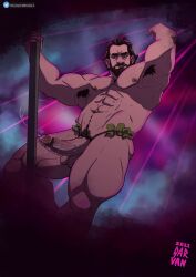 alistairsbroke1 arcane balls bara beard big_balls big_penis boner erection facial_hair garvan gay hairy human_form league_of_legends male male_only male_stripper musclegut muscles muscular penis pole solo solo_male stripper_pole vander warwick