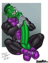 1boy beast_boy boner cum_in_mouth cumshot dc dc_comics erection garfield_logan gay gay_male green_body green_hair green_skin huge_cock icemanblue male male_only pointy_ears solo teen_titans uncensored yaoi