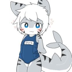 anthro blush changed_(video_game) chano cute fur furry heart looking_at_viewer love male shark slim squid_dog_(changed) swimsuit tail thick_tail thick_thighs tiger_shark tiger_shark_(changed)