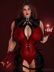 1girls 3d big_breasts cleavage cosplay crossover_cosplay elizabeth_olsen female female_only fully_clothed huge_breasts marvel marvel_cinematic_universe marvel_comics rangmover red_hair scarlet_witch sindel_(cosplay) solo thick_thighs wanda_maximoff