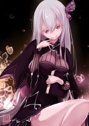 1girls big_breasts big_nipples black_eyes blush breasts butterfly_hair_ornament echidna_(re:zero) female looking_at_viewer nekomimipunks posing re:zero_kara_hajimeru_isekai_seikatsu solo