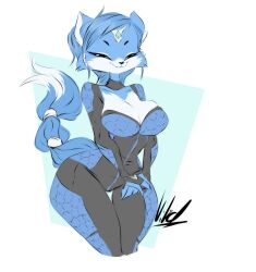 1girls anthro big_breasts breasts dullvivid female furry krystal looking_at_viewer mischievous mischievous_look mischievous_smile smile smiling smiling_at_viewer star_fox tagme