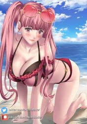 alternate_costume bikini breasts excaliblader female female_only fire_emblem fire_emblem:_three_houses fire_emblem_heroes hilda_valentine_goneril hilda_valentine_goneril_(summer) looking_at_viewer nintendo official_alternate_costume pink_bikini pink_hair pink_swimsuit solo solo_female swimsuit