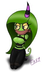 blue_eyes blushing bondage bound damsel_in_distress female frefer9 gag gagged green_body green_hair green_skin horn long_tail sega sonic_(series) sonic_lost_world sonic_the_hedgehog_(series) tied_up villain yellow_sclera zeena