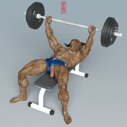 1:1 2020 3d_(artwork) abs anthro balls barbell bench_press blender_(software) bodily_fluids bottomwear bovid bovine caprine clothed clothing digital_media_(artwork) european_mythology exercise exercise_equipment flaccid genital_fluids genitals glowing glowing_eyes goat greek_mythology grey_background hi_res horn hotpants humanoid_genitalia male mammal minotaur mouth_closed muscular muscular_anthro muscular_male mythology navel nipples orange_eyes pecs penis precum shadow shorts simple_background solo topless topless_anthro topless_male ugnaughtsden veiny_muscles wardrobe_malfunction weight_bench weightlifting workout