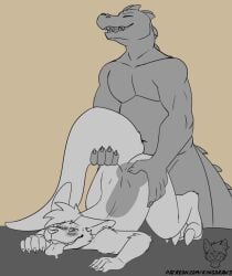 alligator alligatorid anal anal_sex blush crocodilian internal kangaroo kingdraws knot macropod male male/male mammal marsupial penetration reptile scalie slightly_chubby tongue