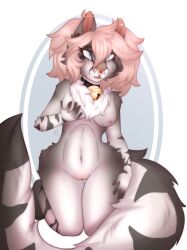 absurd_res anthro breast_grab breasts domestic_cat felid feline felis female hair hand_on_breast hi_res jellystar mammal pink_hair pinup pose solo