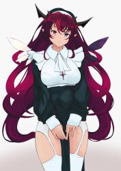 1girls big_breasts female female_focus female_only heterochromia hololive hololive_english hololive_english_-promise- horns irys light-skinned_female light_skin long_hair nun nun_outfit pink_hair ragerkgk simple_background thick_thighs virtual_youtuber vtuber wings