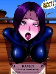 1girls ahe_gao big_breasts blush bondage dc dc_comics female femsub heart-shaped_pupils helpless once_(artist) pillory pokies purple_eyes purple_hair rachel_roth raven_(dc) restrained tagme teen_titans tied_up