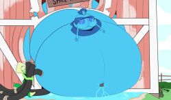 2girls belly belly_inflation big_belly big_breasts blue_skin breasts female green_skin huge_belly inflation lapis_lazuli_(steven_universe) nipples smappa steven_universe water_inflation