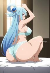 1girls ai_generated aqua_(konosuba) aqua_hair arisato_yu ass bed big_ass big_breasts breasts female female_only huge_ass huge_breasts kono_subarashii_sekai_ni_shukufuku_wo! large_ass large_breasts lingerie long_hair sideboob solo underwear