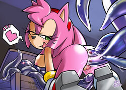 all_fours amy_rose anal anal_sex anthro ass blush breasts clitoris consensual_tentacles double_penetration female from_behind furry green_eyes hairband happy_sex heart hedgehog looking_back mobian one_closed_eye penetration pink pink_hair pussy pussy_grip pussy_juice short_hair smile sonic_(series) sweat tentacle tojyo vaginal_penetration