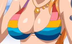 10s 2012 animated animated bikini breasts cleavage closed_eyes female happy large_breasts long_hair nami_(one_piece) one_piece one_piece_special:_glorious_island orange_hair swimsuit tagme