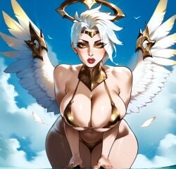 ai_generated angel belly big_ass big_breasts bikini feathers halo huge_breasts kayle league_of_legends mryummers neckwear thick_ass wings