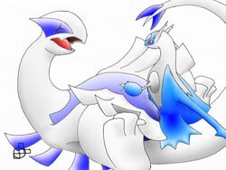 avian claws closed_eyes cum female furry latios lugia male penetration pokemon pokemon_(species) pokemon_focus red_eyes sex size_difference tail tensor white_skin