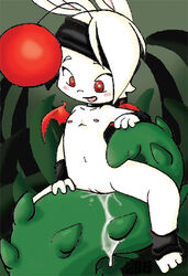 1girls color cum female final_fantasy flat_chest furry hair headband interspecies jeremy moogle pussy red_eyes short_hair sitting solo tentacle tongue video_games white_hair wings