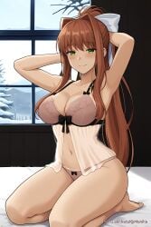 ai_generated armpit cute ddlc doki_doki_literature_club ecchi female girl lingerie monika_(doki_doki_literature_club) nightgown pinku pinku.ai pinkuai sexy