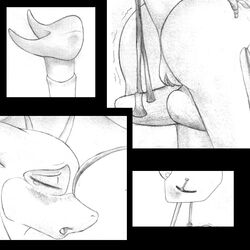 amberdragon aquadramon ass blush bondage closed_eyes comic female monochrome pussy raised_tail solo tail tear