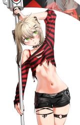 abdomen belly belly_button blonde_female blonde_hair breasts egirl female female_only goth goth_girl green_eyes maka_albarn navel only petite petite_body petite_breasts petite_female petite_girl shorts skinny skinny_girl soul soul_eater waligner