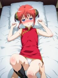 ai_generated chinese_clothes cunny gintama grooming kagura_(gintama) petite_female red_hair teenage_girl white_panties