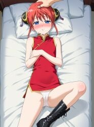 age_difference ai_generated chinese_clothes cunny gintama kagura_(gintama) petite_female petite_girl red_hair teenage_girl white_panties white_skin