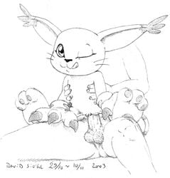 2003 balls david_siegl digimon female gatomon human interspecies licking_lips male monochrome one_closed_eyes penetration penis pussy sex size_difference spread_legs spreading straight tongue vaginal_penetration vaginal_penetration