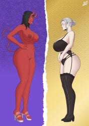 2girls absurd_res absurdres background big_ass big_breasts black_hair blackhornet blue_dress clothed clothing comic comic_page demon demon_girl demon_horns digital_art digital_drawing_(artwork) digital_media_(artwork) digital_painting_(artwork) dress elegant_dress english_text glasses gray_hair grey_hair hair_bun heels heels_only hi_res highres lenora_jungfrauengeburt light-skinned_female light_skin lingerie lingerie_bra lingerie_only lingerie_panties long_gloves long_tongue looking_at_another lyris milf naked naked_female nipples nude nude_female original_character original_characters pale-skinned_female pale_skin pussy red_skin red_skinned_female revealing_clothes round_glasses sexy_dress succubus taller_girl toes tongue tongue_out vagina vampire vampire_girl victorian victorian_dress yellow_eyes