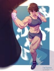 abs boxing fit_female kasai_x3 lejeanx3 muscular muscular_arms muscular_female muscular_thighs saotome_senshu,_hitakakusu saotome_yae six_pack tomboy