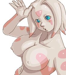 alien blue_eyes breasts erect_nipples female huge_breasts large_breasts lowres monster monster_girl nipples nude nude_female open_mouth pixel_art sashizume_soutarou sea_angel solo tentacle white_background zanburg