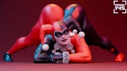 3d 4k absurd_res amac145 ass_focus dc_comics harley_quinn harley_quinn_(injustice) injustice_2 jack-o_pose jester_outfit looking_at_viewer pinup rigid3d self_upload