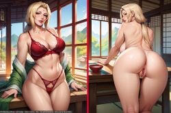 ai-created alcohol anus areolae ass back backboob bangs bare_shoulders blonde_hair blue_sky blush boruto:_naruto_next_generations bra breasts brown_eyes cleavage clothing completely_nude cup curvaceous curvy_female day facial_mark female female female_only female_pubic_hair forehead_mark from_behind high_resolution highleg highleg_panties huge_breasts indoors kimono lace lace_trim large_breasts light-skinned_female light_skin lingerie lips lipstick long_hair looking_at_viewer looking_back makeup mature mature_female milf multi-strapped_panties multiple_girls naruto naruto_shippuden navel nipples nude off_shoulder pantsu parted_lips presenting pubic_hair red_bra red_panties red_underwear robe sake shiny shiny_skin sky smile solo standing stomach table thick_thighs thighs thong tied_hair traditional_clothes tree tsunade twintails underwear underwear_only vagina voluptuous wafuku wide_hips window wodstudio