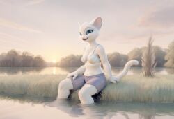 1female 1girls absurd_res ai_generated blue_eyes breasts curvy curvy_female cute domestic_cat dreamworks dulcinea feline female female_only highres large_eyes netflix scantily_clad shrek_(series) sitting tails the_adventures_of_puss_in_boots thick unknown_artist water white_fur wholesome