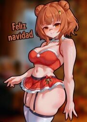 ass big_ass big_breasts bikini breasts brown_hair christmas christmas_outfit corela embarrassed holidays naocchiuwu text thick_ass thick_thighs thighhighs thighs twitch twitch.tv twitter virtual_youtuber vtuber youtube youtube_hispanic youtuber youtuber_girl