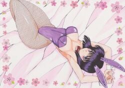 1990s_(style) alluring animal_ears bishoujo_senshi_sailor_moon black_hair detached_collar fake_animal_ears female highres hotaru_tomoe playboy_bunny rabbit_ears rascal_(n119) retro_artstyle sailor_saturn short_hair tomoe_hotaru wrist_cuffs