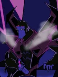 1boy decepticon masturbation robot_penis sitting sitting_on_chair sitting_on_throne solo_male spaceship starscream stroking_cock stroking_penis transformers transformers_animated