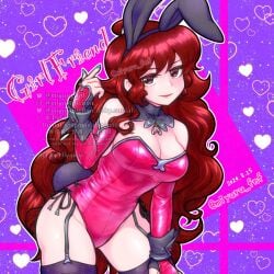 1girls 2023 ahoge big_breasts black_eyes brown_eyes brown_hair bunny_ears bunny_girl bunny_tail bunnysuit friday_night_funkin friday_night_funkin_mod girlfriend_(friday_night_funkin) heart huge_breasts huge_thighs long_hair nails red_hair smile thighs